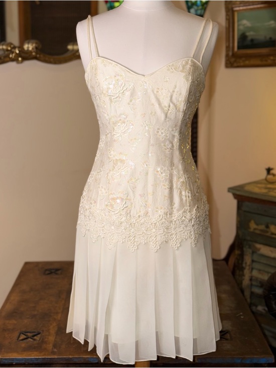 Jessica McClintock Dresses & Skirts - Vintage Jessica McClintock, exquisite Cream Lace & Chiffon-Strap Dress